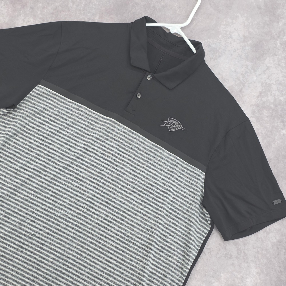 Nike Tiger Woods OKC Thunder Dri-FIT Polo Shirt Mens Large Black Gray Striped